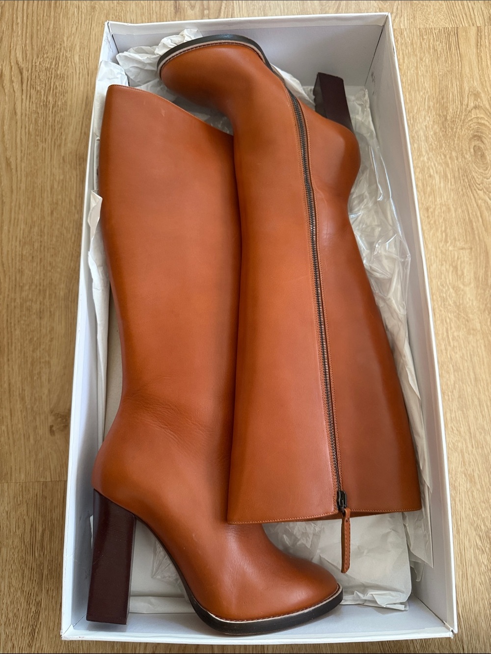 Chloe Women's Tall Leather Zip Boot - Cognac